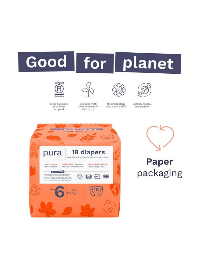 Pura Size 6 Eco-Friendly Diapers (29+ Lbs) Hypoallergenic, Soft Organic Cotton, Sustainable, Up To 12 Hours Leak Protection, Allergy Uk, Recyclable Paper Packaging, 18 Count (Pack Of 3) (54 Diapers) - Image 4