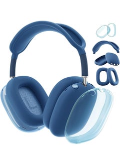 4 In 1 Clear Silicone Case Cover For Airpods Max Headphones Soft Tpu Ear Cups Cover Ear Pad Case Cover Headband Cover Protective Skin Kit Compatible For Airpods Max Accessories Blue