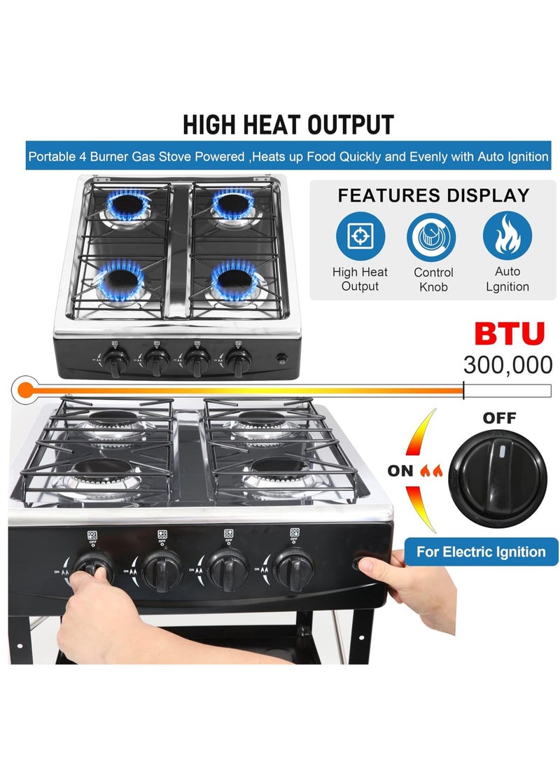 REFURA 4 Burner Gas Stove Floor Standing Porcelain Enameled Metal Body Black RE-8035 - Image 4