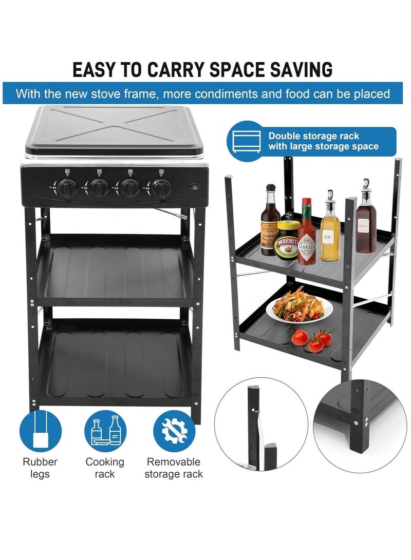 REFURA 4-Burner Gas Stove Floor Standing | Porcelain Enameled Metal Body | Cast Iron Top | Auto Ignition | Portable Propane LPG Stove | Black | RE-8035 - Image 4