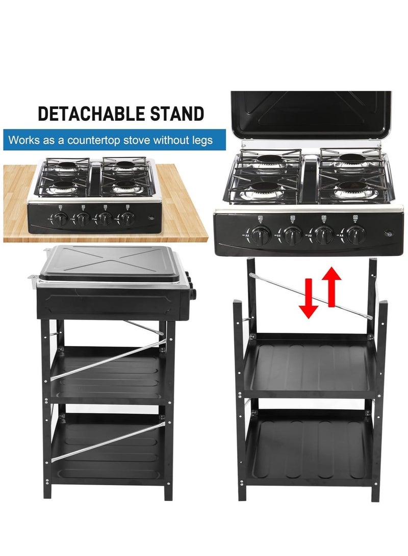 REFURA 4-Burner Gas Stove Floor Standing | Porcelain Enameled Metal Body | Cast Iron Top | Auto Ignition | Portable Propane LPG Stove | Black | RE-8035 - Image 5