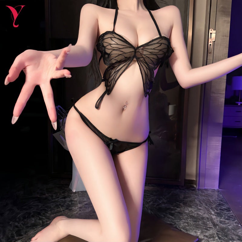 Butterfly three-piece lace lace-up lingerie set - Image 4