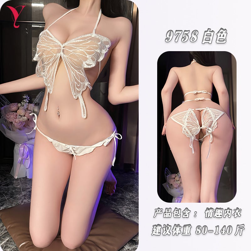 Butterfly three-piece lace lace-up lingerie set - Image 1