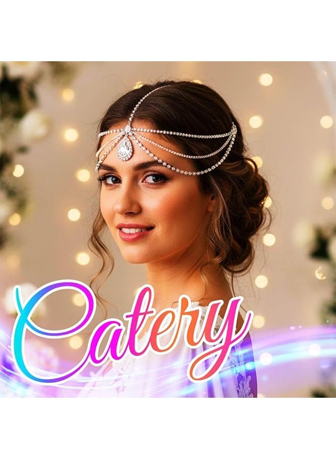 واي جيه سلسلة رأس، أربطة رأس، إكسسوارات رأس للزفاف، سلسلة رأس بتصميم قديم، حجر الراين الكريستالي مع قلادة، ربطة رأس لإكسسوارات الشعر للزفاف والحفلات المسائية للنساء والفتيات، فضية - Image 5