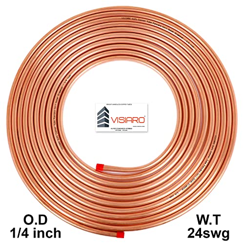 Visiaro Pure Soft Copper Tube, 7.5mtr, Outer Dia 1/4 inch, Wall Thickness 24 swg, 99.9% Purity, Industrial Metal, Seamless Pipe for Air Conditioning, Refrigeration, Plumbing Systems and DIY Projects - Image 2