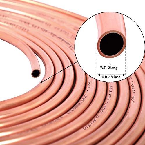 Visiaro Pure Soft Copper Tube, 7.5mtr, Outer Dia 1/4 inch, Wall Thickness 24 swg, 99.9% Purity, Industrial Metal, Seamless Pipe for Air Conditioning, Refrigeration, Plumbing Systems and DIY Projects - Image 3