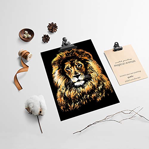 AP ARTSPER Rainbow Scratch Art Painting Paper (A4) for Kids & Adults, Night View Scratchboard, Art & Craft, Engraving Art Set: 4 Sheets Scratch Cards & Drawing Pen, Clean Brush (Lion / Tiger / Leopard / Wolf) - Image 4