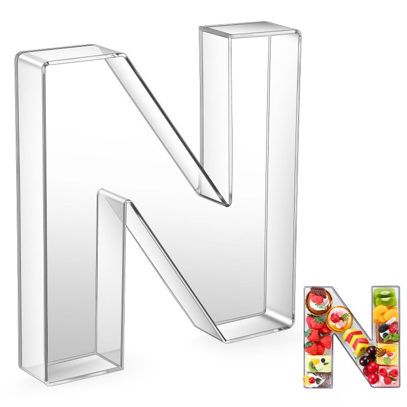 صندوق حروف أكريليك Uiifan 10 شكل صينية عرض قابلة للتعبئة لصندوق الشاركتوري أكريليك طبق حلوى لحفلة عيد الميلاد أطباق قابلة لإعادة الاستخدام للطعام لا تشمل الغطاء واضح حرف N