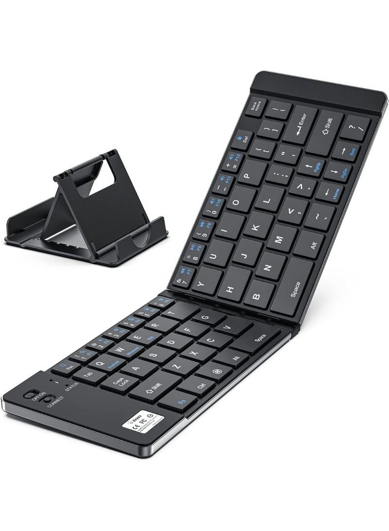 Salab Two-Fold Portable Mini Bluetooth Keyboard – Universal Folding Keyboard for iOS, Android & Windows | Rechargeable, Lightweight, Slim & Compact Design | Quiet Keys for Office, Travel & Mobile Typing | Built-in Charging Indicator Light - Image 1