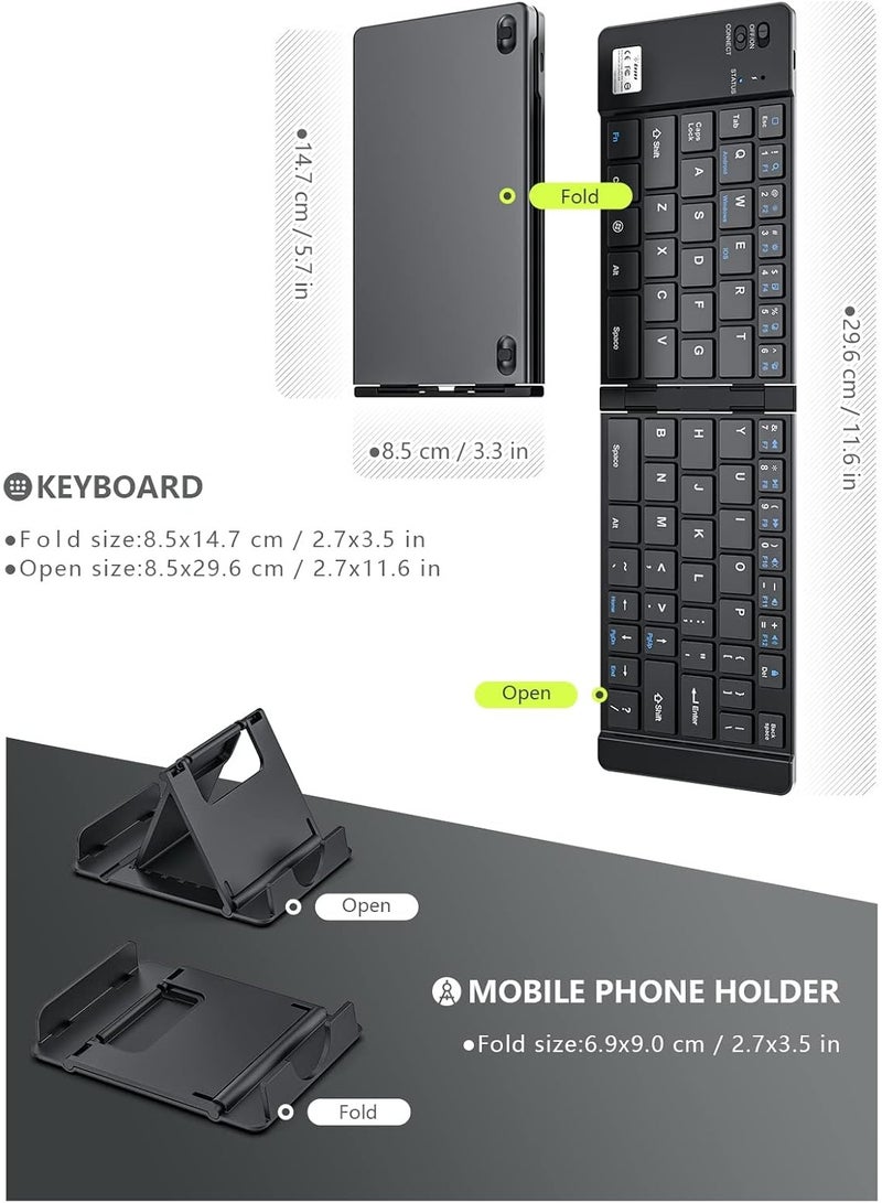 Salab Two-Fold Portable Mini Bluetooth Keyboard – Universal Folding Keyboard for iOS, Android & Windows | Rechargeable, Lightweight, Slim & Compact Design | Quiet Keys for Office, Travel & Mobile Typing | Built-in Charging Indicator Light - Image 4