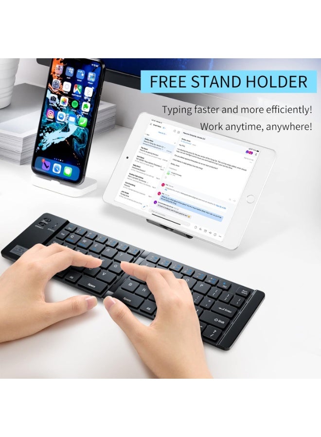 Salab Two-Fold Portable Mini Bluetooth Keyboard – Universal Folding Keyboard for iOS, Android & Windows | Rechargeable, Lightweight, Slim & Compact Design | Quiet Keys for Office, Travel & Mobile Typing | Built-in Charging Indicator Light - Image 3