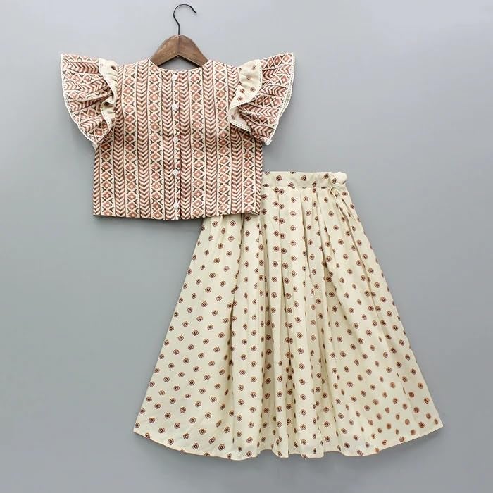GORLYA Gorliya Girls Lehenga Choli Set Ethnic Printed Flared Skirt Ruffle Sleeve Top Traditional Festive Outfit Kids Party Wedding Clothing Ensemble - Image 3