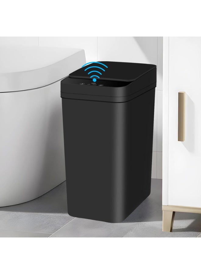 روك بو سلة المهملات الاستقرائية الذكية يمكن أن تكون سلة مهملات الحمام بدون لمس مع مستشعر حركة الغطاء صندوق قمامة مقاوم للماء 12 لتر سلة مهملات أوتوماتيكية صغيرة ضيقة لمرحاض مكتب غرفة النوم والمطبخ - Image 2
