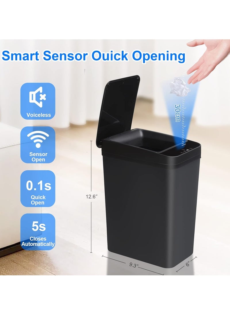 روك بو سلة المهملات الاستقرائية الذكية يمكن أن تكون سلة مهملات الحمام بدون لمس مع مستشعر حركة الغطاء صندوق قمامة مقاوم للماء 12 لتر سلة مهملات أوتوماتيكية صغيرة ضيقة لمرحاض مكتب غرفة النوم والمطبخ - Image 1