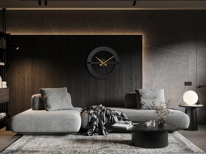 DECORILA ساعة حائط معدنية أنيقة من ديكورلا لغرفة المعيشة - ساعة حائط عتيقة كبيرة الحجم حديثة لغرفة النوم المكتب المطبخ القاعة ديكور المنزل 40 سم باللون الأسود DA30 - Image 2