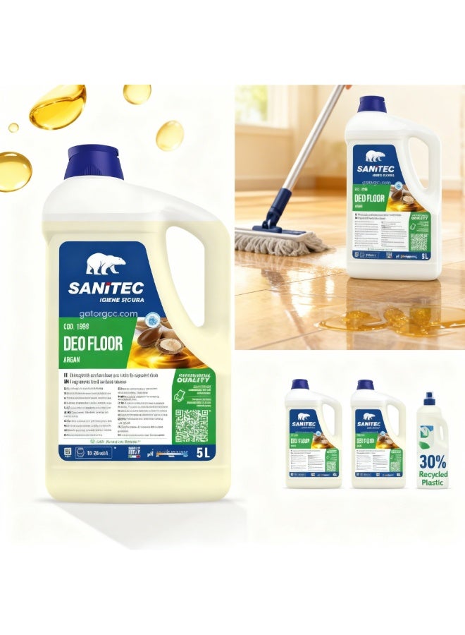 SANITEC DEO FLOOR Concentrated Hard-Surface Cleaner & Odor Eliminator | Powerful Degreaser | Molecular Odor Neutralizer | No-Rinse Formula | Low-Foam | Safe for Manual & Automatic Use | Origin Italy | Argan Scent | 5L - Image 2