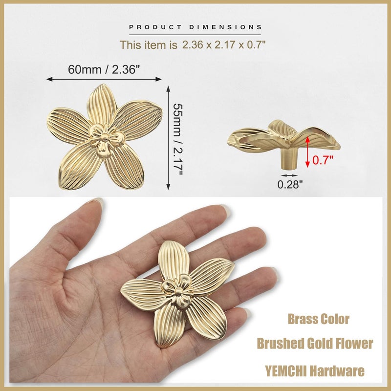 YEMCHI 4 Pack Gold Decorative Flower Wall Hooks with Self Adhesive, Brushed Brass Towel Coat Purse Backpack Screw-in Wall Hangers, Zinc Petal Door Hook for Bathroom Shower Kitchen (4 Flower) - Image 2