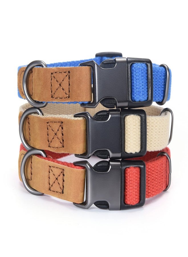 Mile High Life Dog Collars | Soft Cotton Dog Collars w Heavy Metal Buckle | Classic Puppy Collar w Premium Genuine Leather Tips | Pet Collars for Large Dogs (Blue) - Image 4