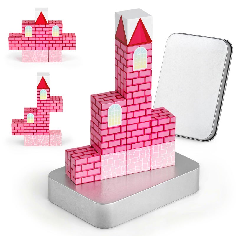 3 otters Magnetic Blocks 12PCS Princess Castle Travel Set STEM Magnet Cubes with Metal Storage Box PocketSized Building Toys for Kids Road Trip Airplane Gifts for Boys Girls - Image 3