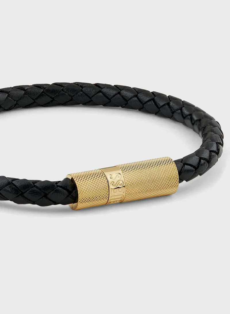 GUESS Casual Leather Round Screw Jack Bracelet