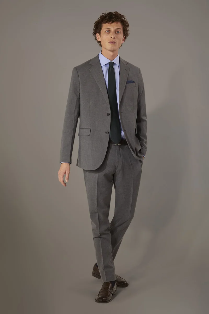 Regular fit single-breasted suit in grisaille fabric - MD Grey