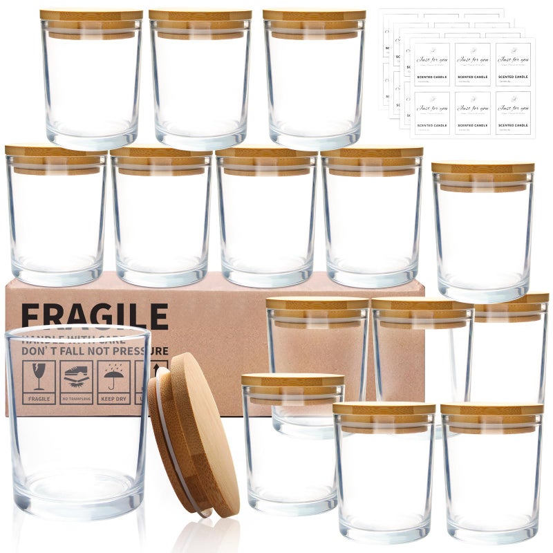 CONNOO 15 Pack 7 OZ Clear Candle Jars with Bamboo Lids, Thick Glass Empty Jars for Making Candles - Dishwasher Safe, in Bulk. - Image 1