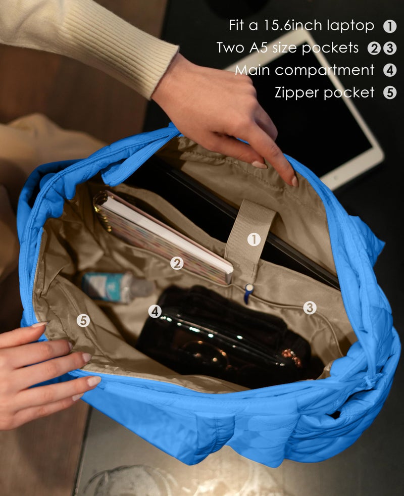 Uselike Tote Bag for Women, Lightweight Puffer Tote Work Bags with Compartments for Travel, Quilted Shoulder Bag with Zipper (Blue) - Image 4