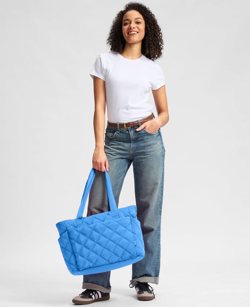 Uselike Tote Bag for Women, Lightweight Puffer Tote Work Bags with Compartments for Travel, Quilted Shoulder Bag with Zipper (Blue) - Image 2