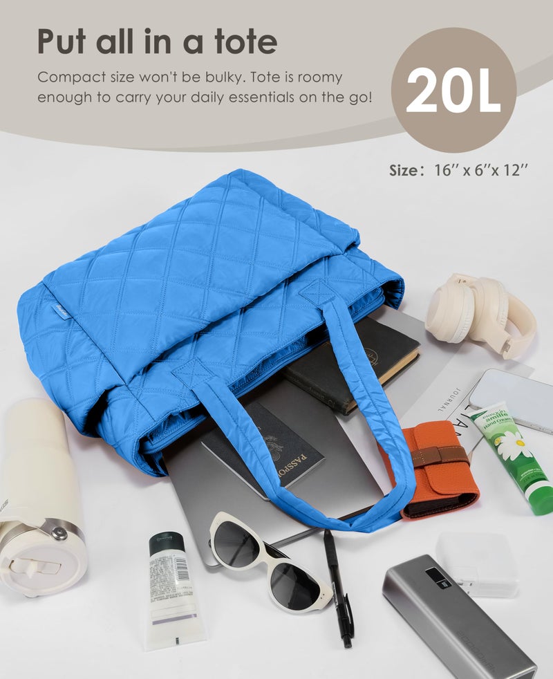 Uselike Tote Bag for Women, Lightweight Puffer Tote Work Bags with Compartments for Travel, Quilted Shoulder Bag with Zipper (Blue) - Image 5