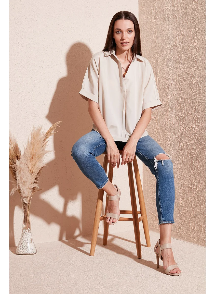 ليلا Cotton Oversize Short Sleeve Shirt Women's Shirt 6234759