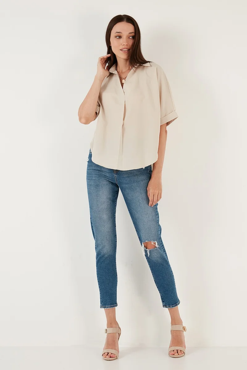 Lela Cotton Oversize Short Sleeve Shirt Women's Shirt 6234759
