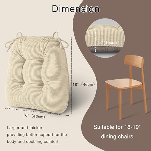 OVOV Chair Cushions for Dining Chairs Set of 1 NonSlip Kitchen Seat Cushions 18 x 18 x 4 Indoor Seat Pads with Ties White - Image 3