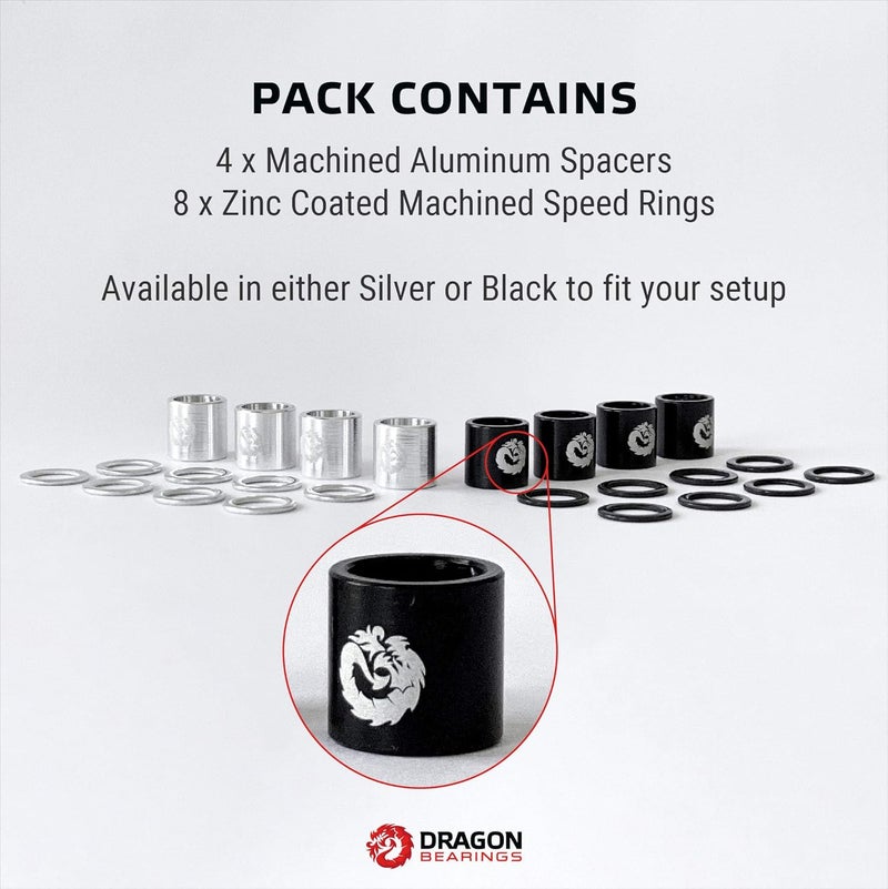 fireball Dragon Precision Aluminum Spacers and Speed Rings Set for Skateboards and Longboards - 4X Skateboard Spacers 8X Skateboard Washers - Image 5