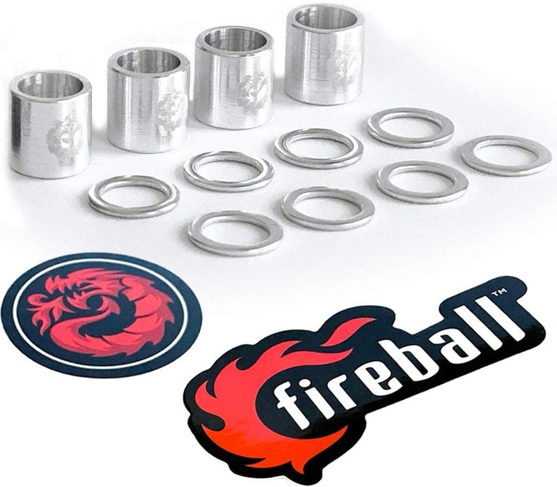 fireball Dragon Precision Aluminum Spacers and Speed Rings Set for Skateboards and Longboards - 4X Skateboard Spacers 8X Skateboard Washers - Image 1