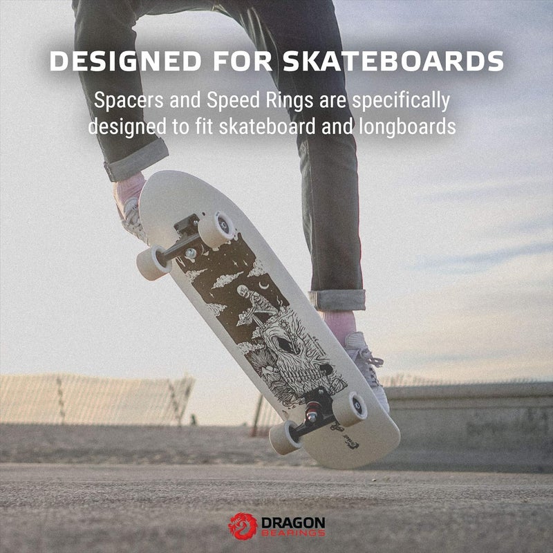 fireball Dragon Precision Aluminum Spacers and Speed Rings Set for Skateboards and Longboards - 4X Skateboard Spacers 8X Skateboard Washers - Image 4