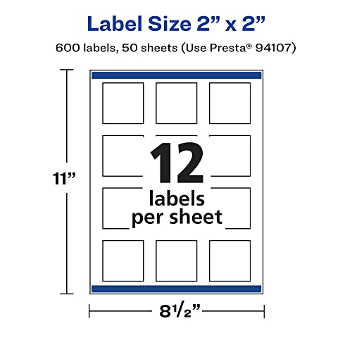 Avery Matte White Square Labels, Sure Feed Technology, 2" x 2", 600 Matte White Printable Labels - Image 5