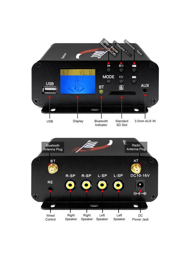 GoHawk TN4-Q 1000W 4 Channel Amplifier 4" Full-Range Waterproof Bluetooth Motorcycle Stereo Speakers Audio System AUX USB SD Radio for 1-1.5" Handlebar Harley Touring Cruiser ATV - Image 5