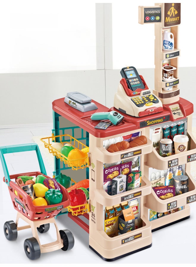 Children's Simulated Supermarket Shopping Cart Set Scan Register Toy Home Play Shopping Cart Set Suitable For Kids Role Play-Color:668-76 - Image 2