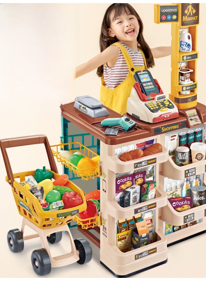 Children's Simulated Supermarket Shopping Cart Set Scan Register Toy Home Play Shopping Cart Set Suitable For Kids Role Play-Color:668-76 - Image 4
