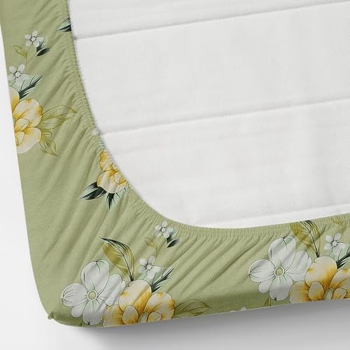 CB HOME Glace Cotton Fitted King Size Bedsheet for Double Bed with 2 Pillow Covers 72x78x8'' All Round Elastic (Print 8, Floral & Traditional King) - Image 2