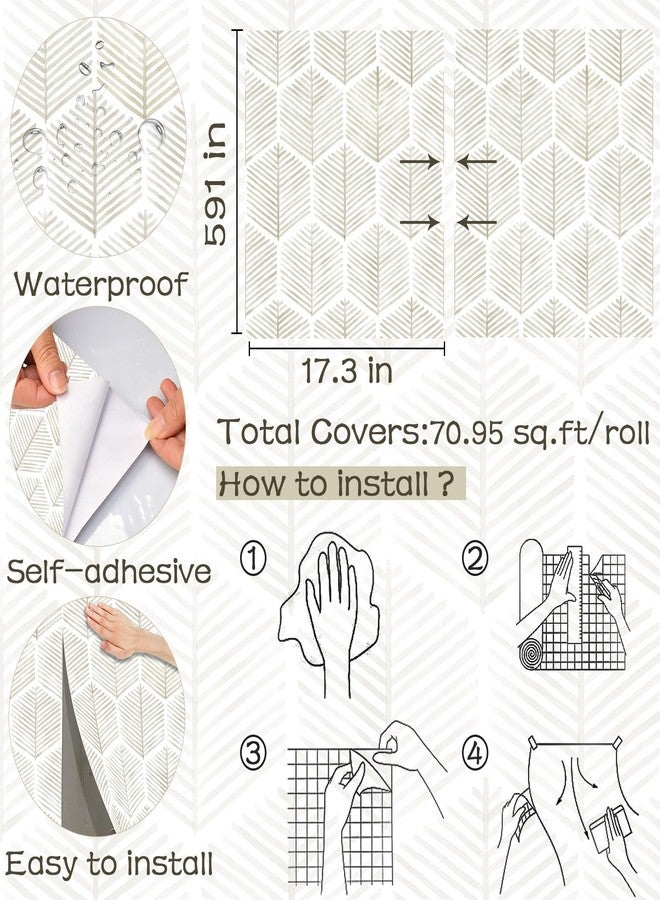 OSECAGE Modern Peel and Stick Wallpaper 17.3''×591'' Self Adhesive Wallpaper Boho Contact Paper Beige and White Geometric Wallpaper Removable Decorative Wallpaper for Bedroom Bathroom Cabinets Decor Vinyl - Image 3