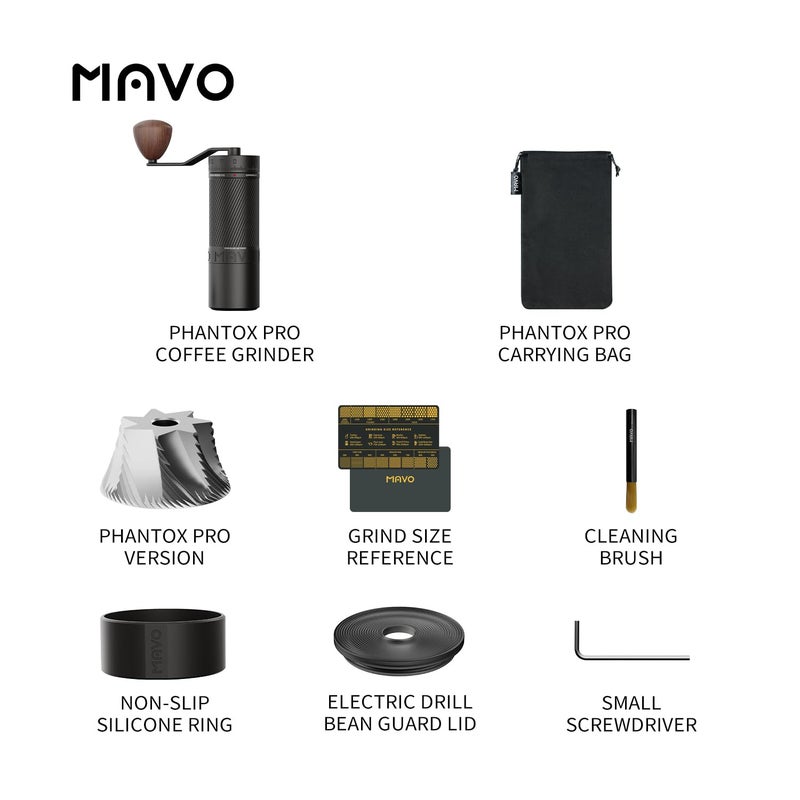 MAVO Manual Coffee Grinder, Phantox Pro Burr Coffee Grinder, Professional 45mm Stainless Steel Grinding Core, Capacity 30g, 120 Clicks Adjustment, Hand Coffee Grinder for Espresso, Pour Over, Black - Image 2