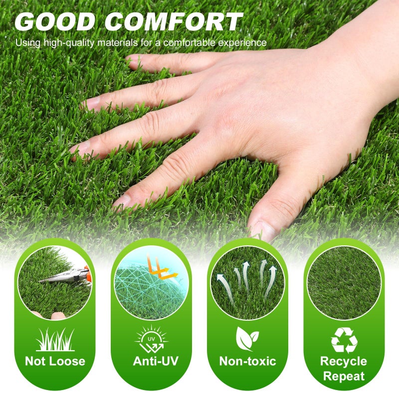 VANCASTLE Artificial Grass Tiles Interlocking Turf Squares Deck 9 Pack -12"x12" Indoor Outdoor Faux Grass Rug with Drainage Holes-Fake Grass Tiles Self-draining for Garden Lawn Landscape Balcony Decoration - Image 3