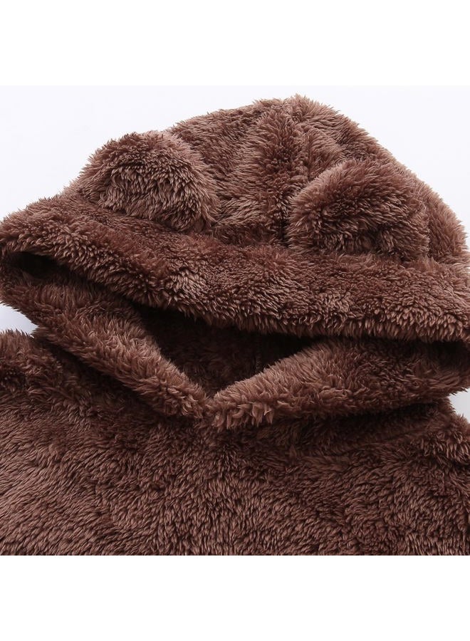 Hikido Fluffy Snug Pants Sets Outfit 1-5T Toddler Cute Fall Winter Pullover Clothes, Brown, (18-24)months - Image 3