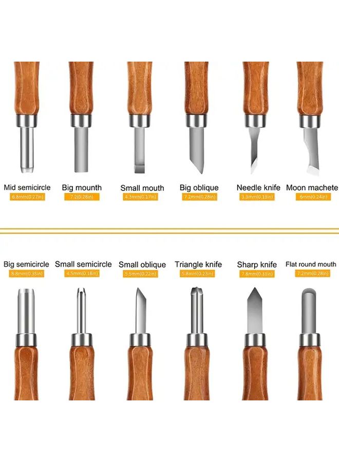 12 Piece SK2 Carbon Steel Wood Carving Knife Set Hand Tool for Beginners Experts - Image 3