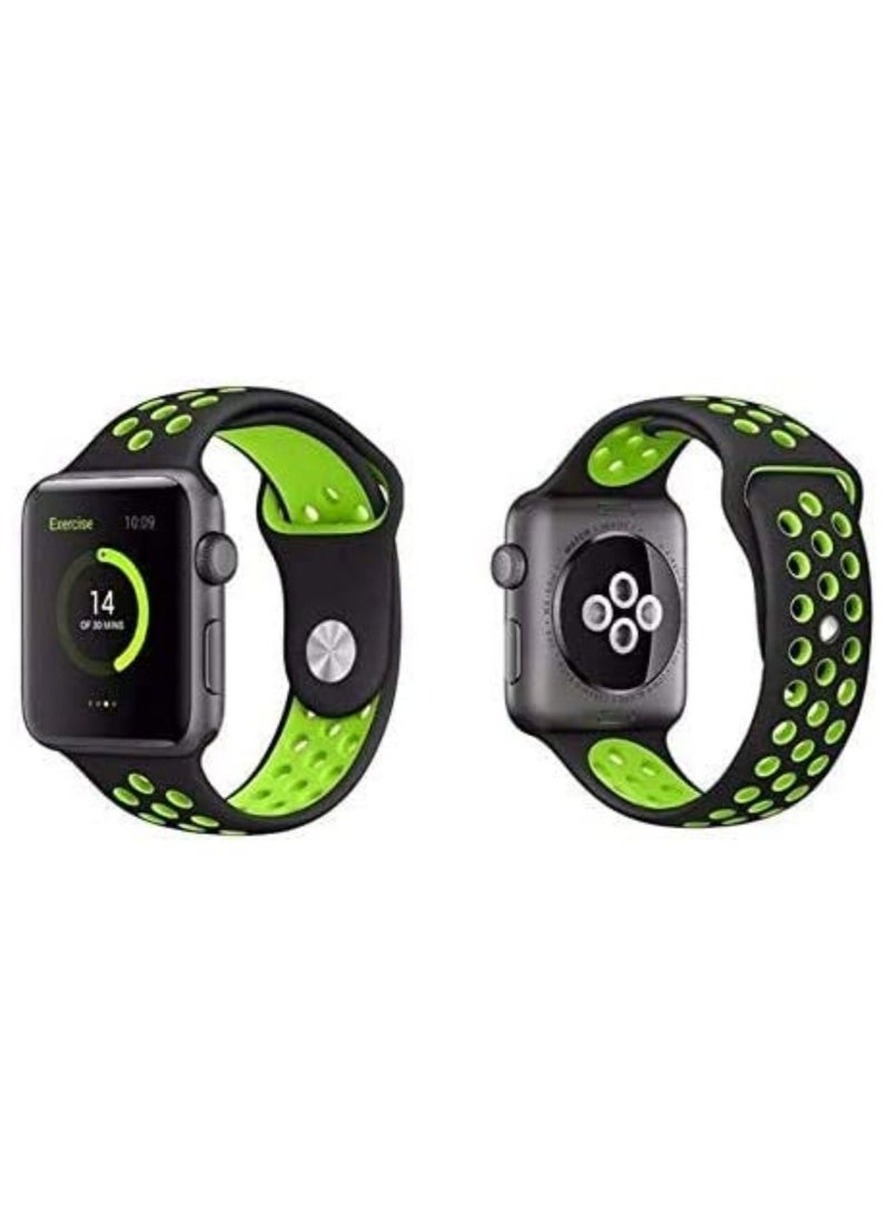 VITION - Apple Watch Band (42mm/44mm/45mm) Soft Silicone Replacement Wristband for iWatch Series 7/6/5/4/3/2/1/SE Nike+/Sports Edition Black/Green - Image 1