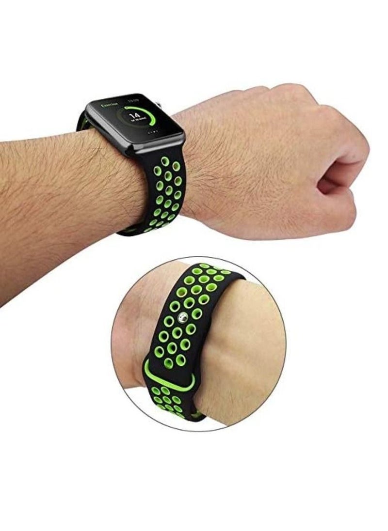 VITION - Apple Watch Band (42mm/44mm/45mm) Soft Silicone Replacement Wristband for iWatch Series 7/6/5/4/3/2/1/SE Nike+/Sports Edition Black/Green - Image 1