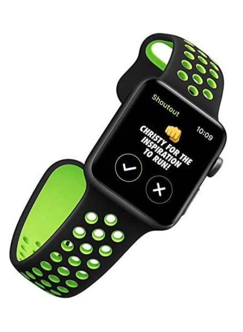 VITION - Apple Watch Band (42mm/44mm/45mm) Soft Silicone Replacement Wristband for iWatch Series 7/6/5/4/3/2/1/SE Nike+/Sports Edition Black/Green - Image 1