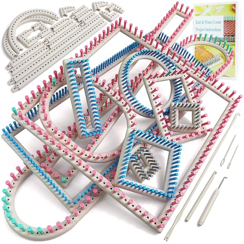 UCDRMA Upgraded Large Adjustable Loom Knitting Kit with Removablepegs Up to 132 Sizes Shapes Weaving Knitting Loom for BlanketsScarvesHats Beginners Infinity Crochet Loom Kit with Instructions - Image 1