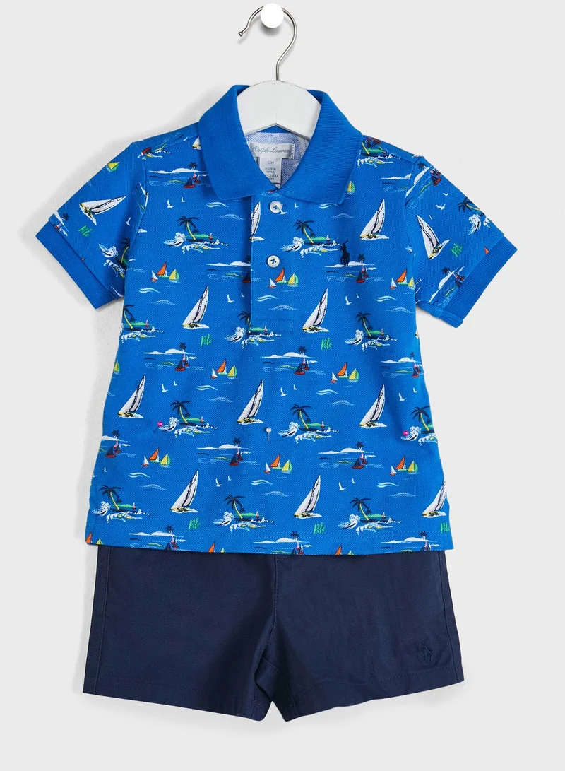 POLO RALPH LAUREN Infant Boat Print Polo + Shorts Set